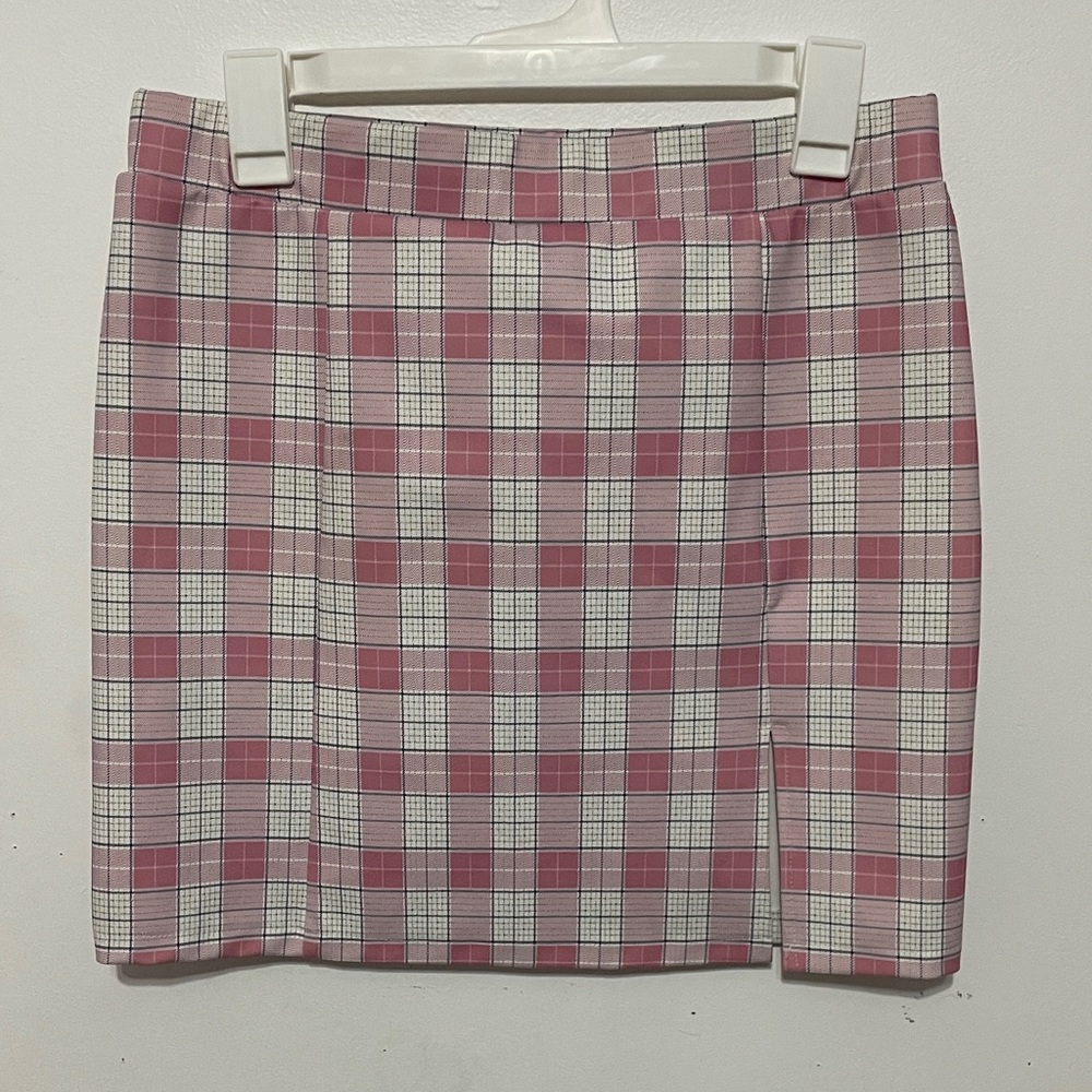 Papaya Pink and Cream Checkered Mini Skirt